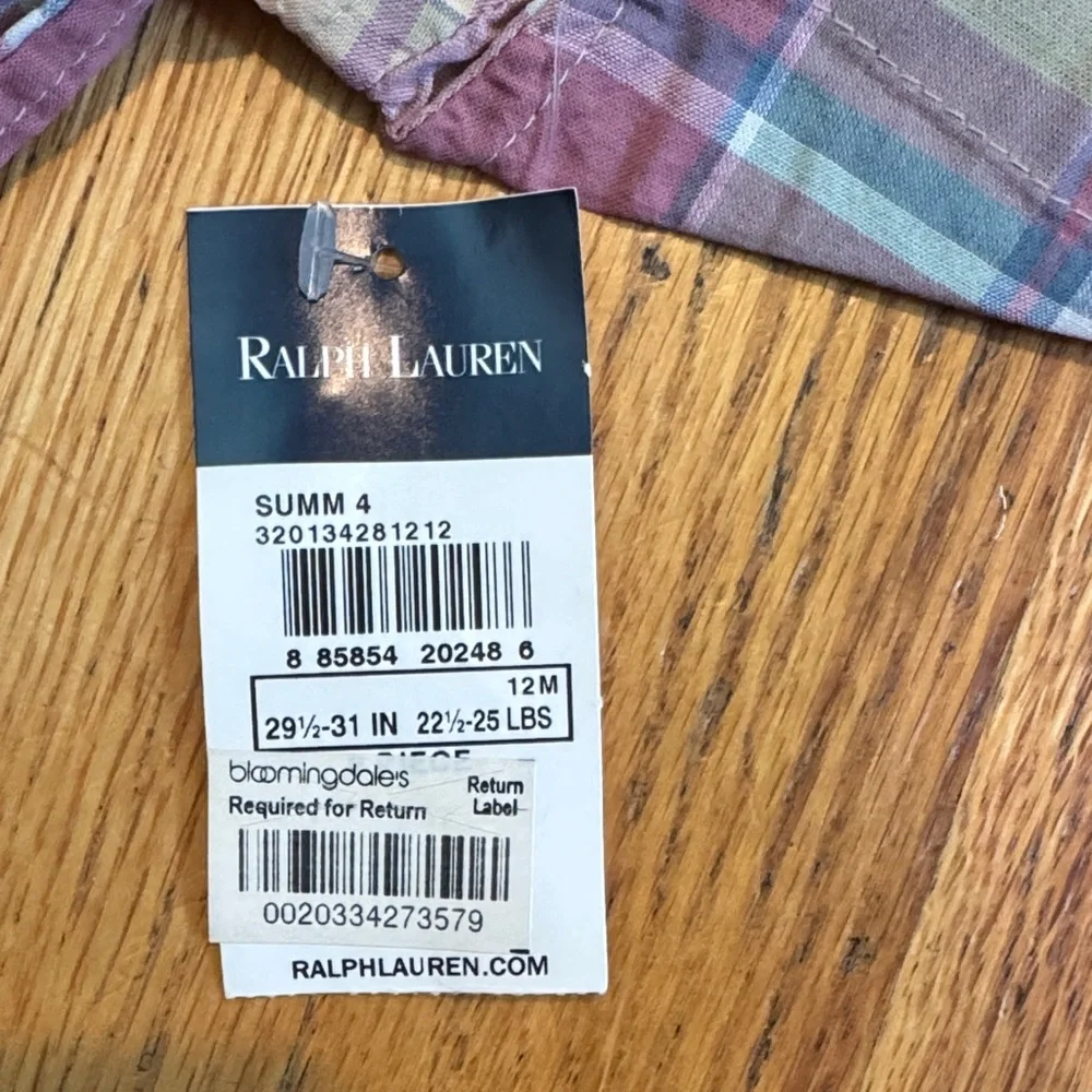 NWT Ralph Lauren Kids Pastel Plaid Button-Down Shirt Size 12M